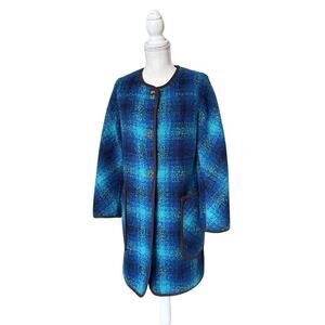 SOFT SURROUNDINGS Blue Boucle Plaid Coat XS